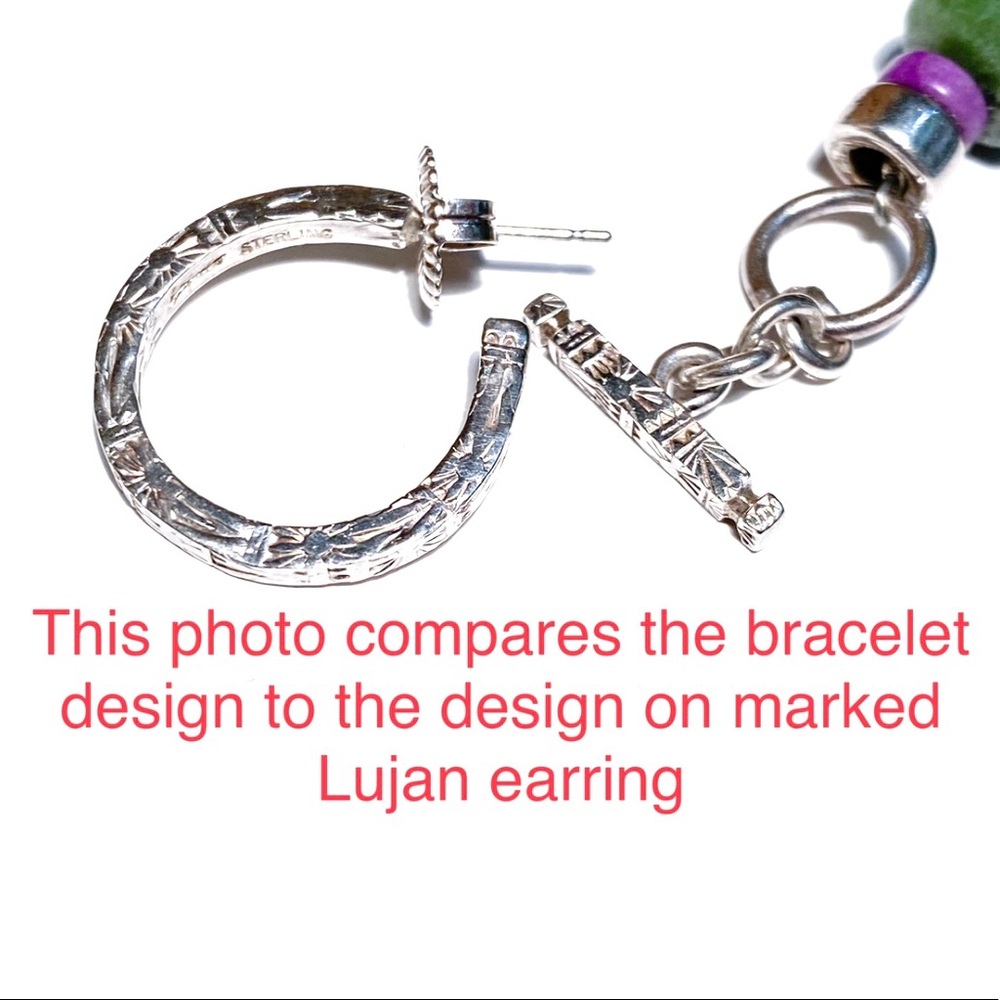 Harold Lujan Unsigned Bracelet w/ Sterling Hand Stamped Beads & Hand Cut Stones - Picture 14 of 16